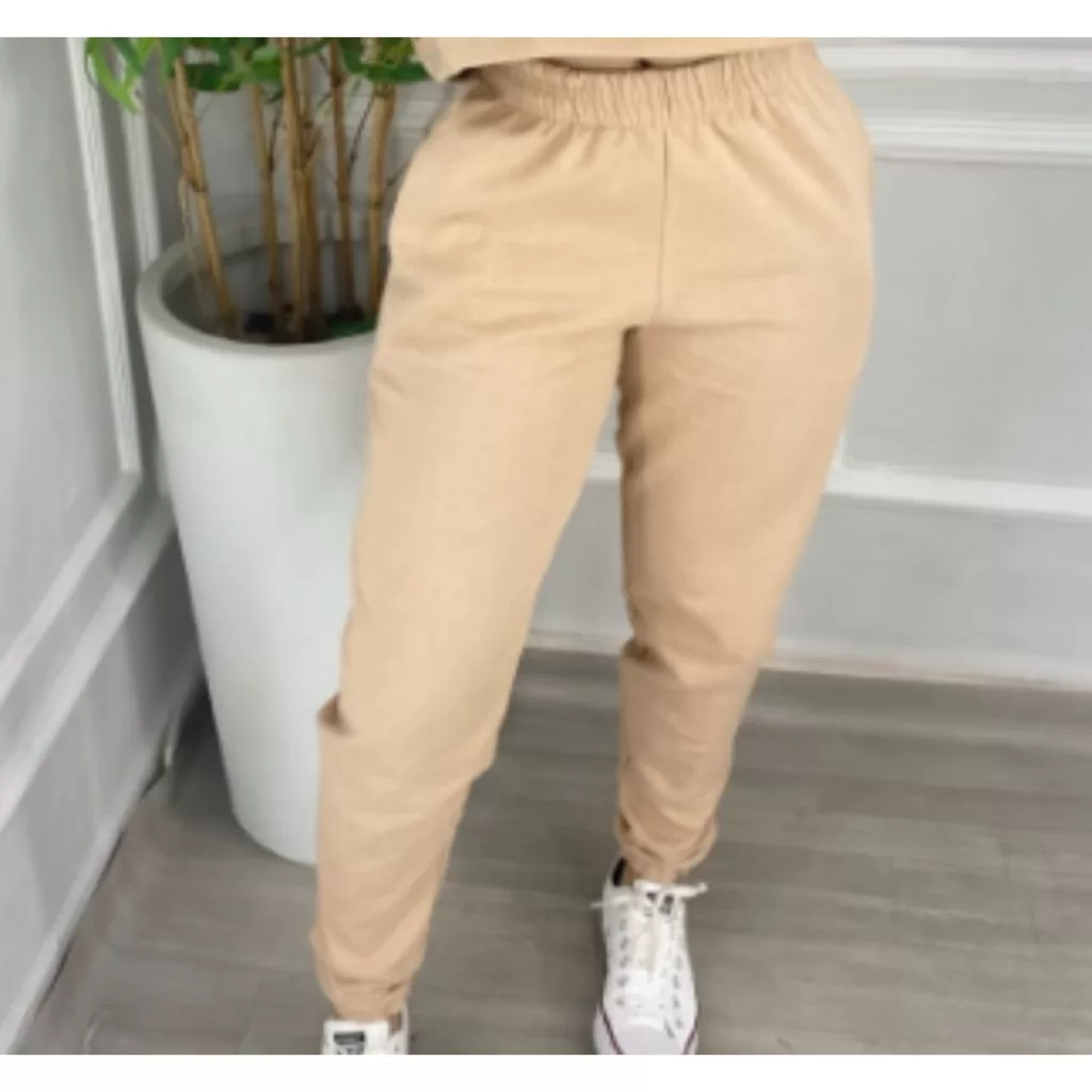 Calças Feminina Jogger Moletim Moletinho Moletom Com Bolso