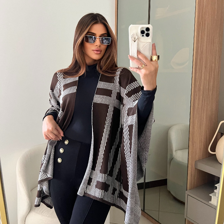 Poncho Capa Blusa Feminina De Inverno Tricô Longo