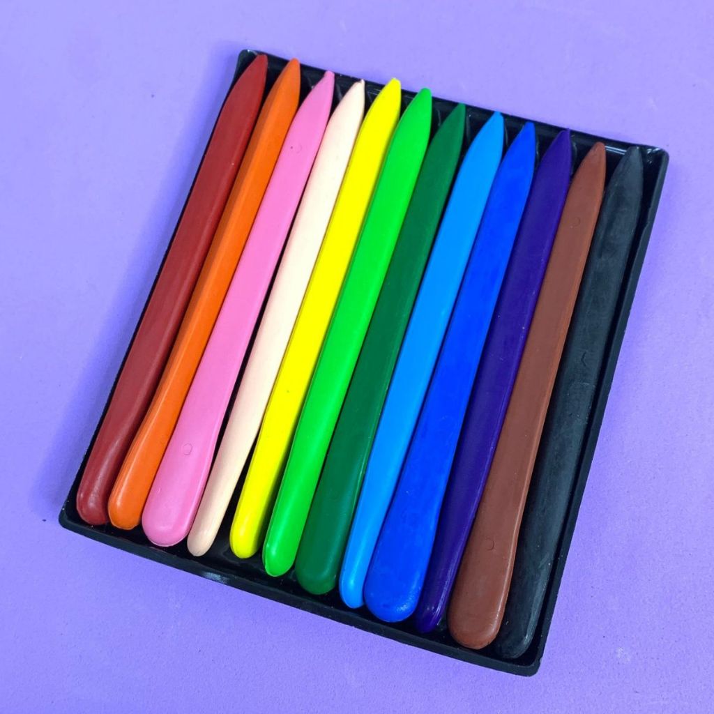 Giz Plástico Lápis de Cor Giz Escolar 12 Cores Colorir Giz de Cera Material Escolar