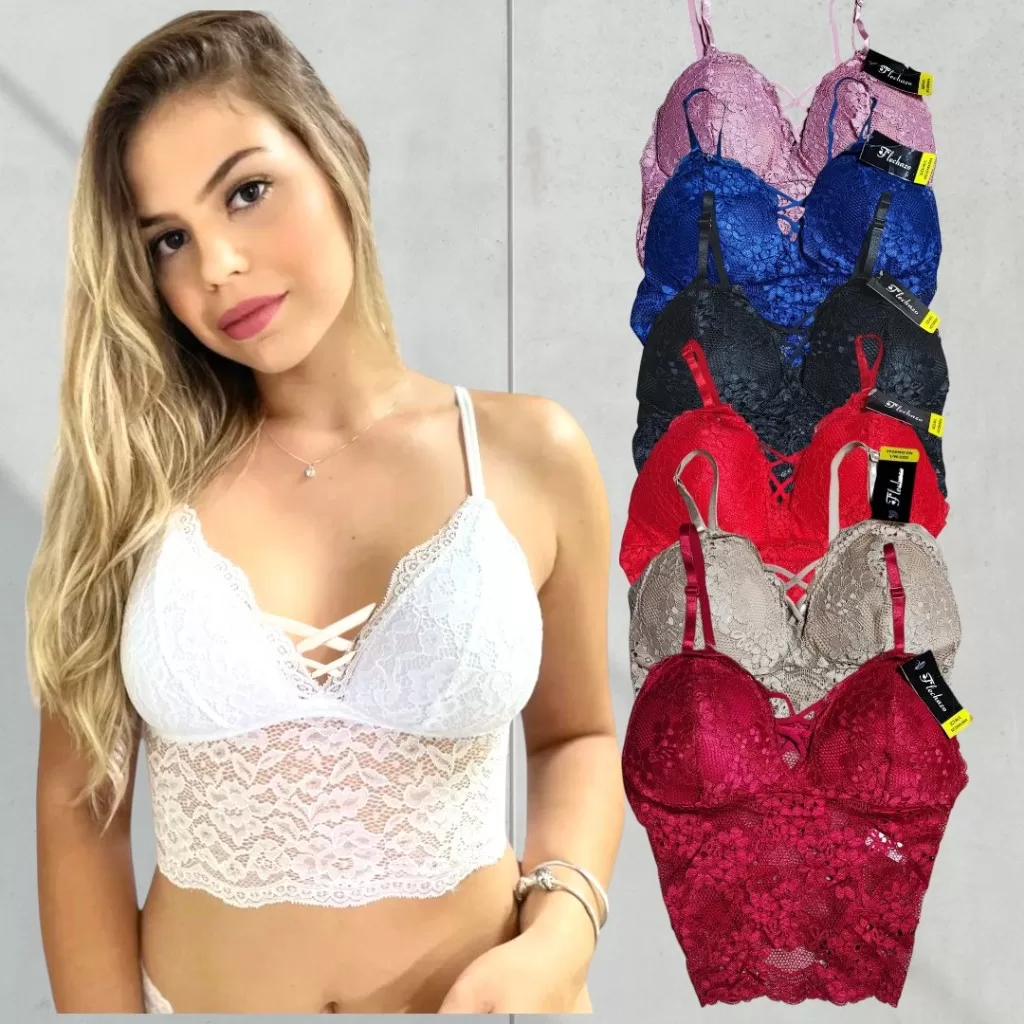 Top Renda Alça Ajustável Com Bojo Lingerie Pijama Carnaval
