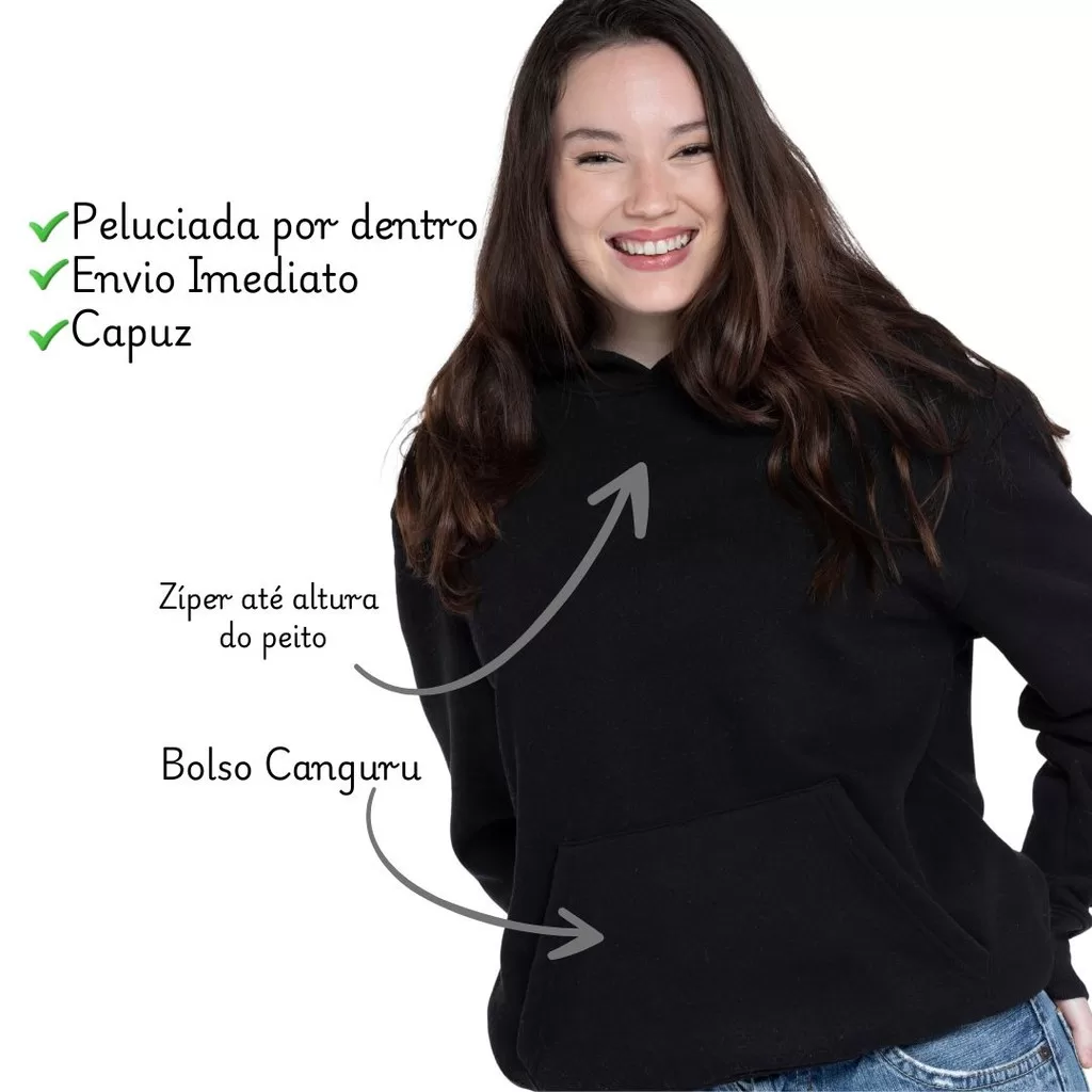 Blusa de Frio Masculina e Feminina Casaco de Moletom Flanelado Com Zíper e Capuz
