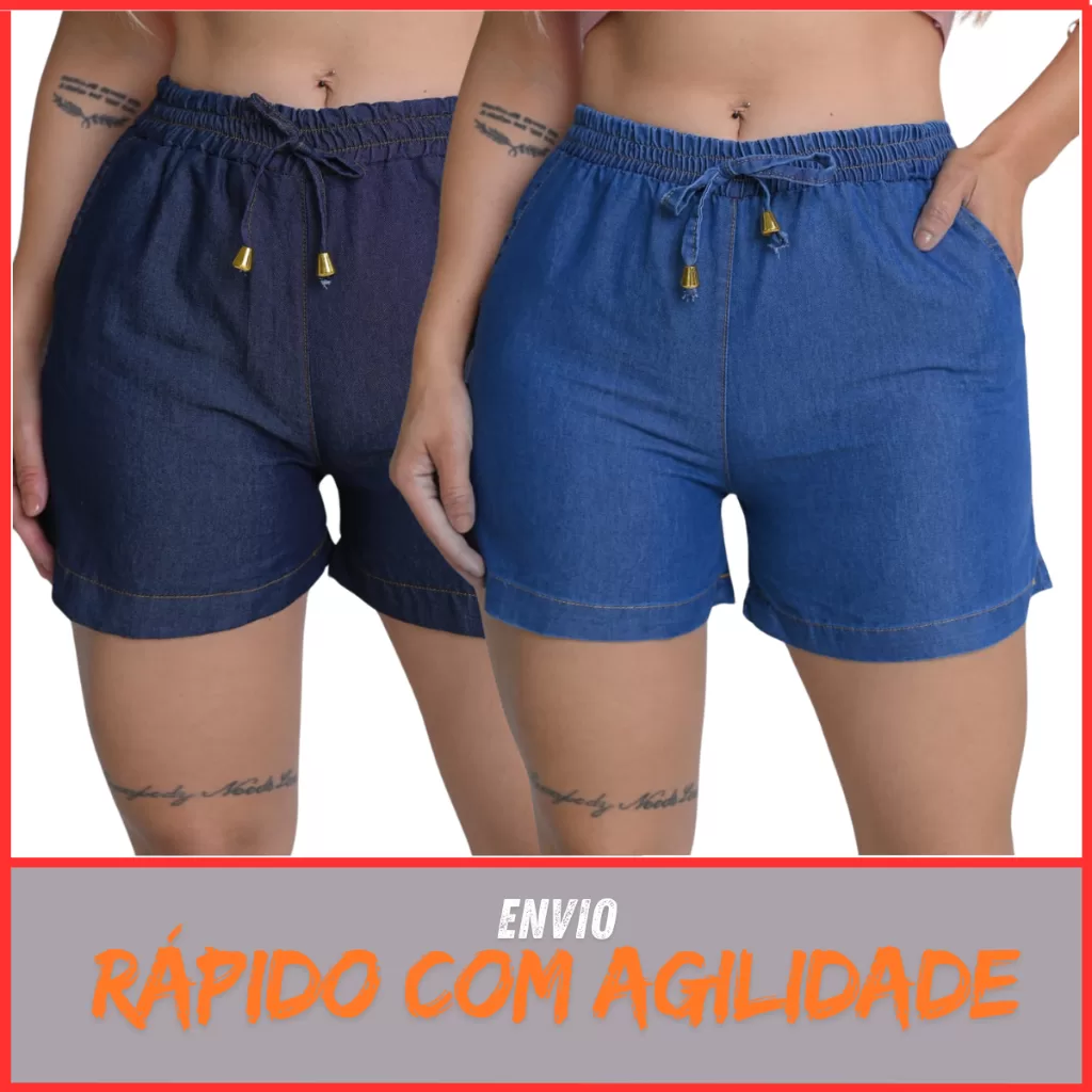 Short feminino jeans soltinho, Bermuda feminina curta e básica para o verão com elástico na cintura
