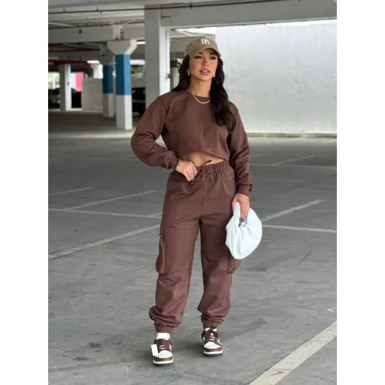 Conjunto Moletom Calça Jogger Cargo e Cropped Man