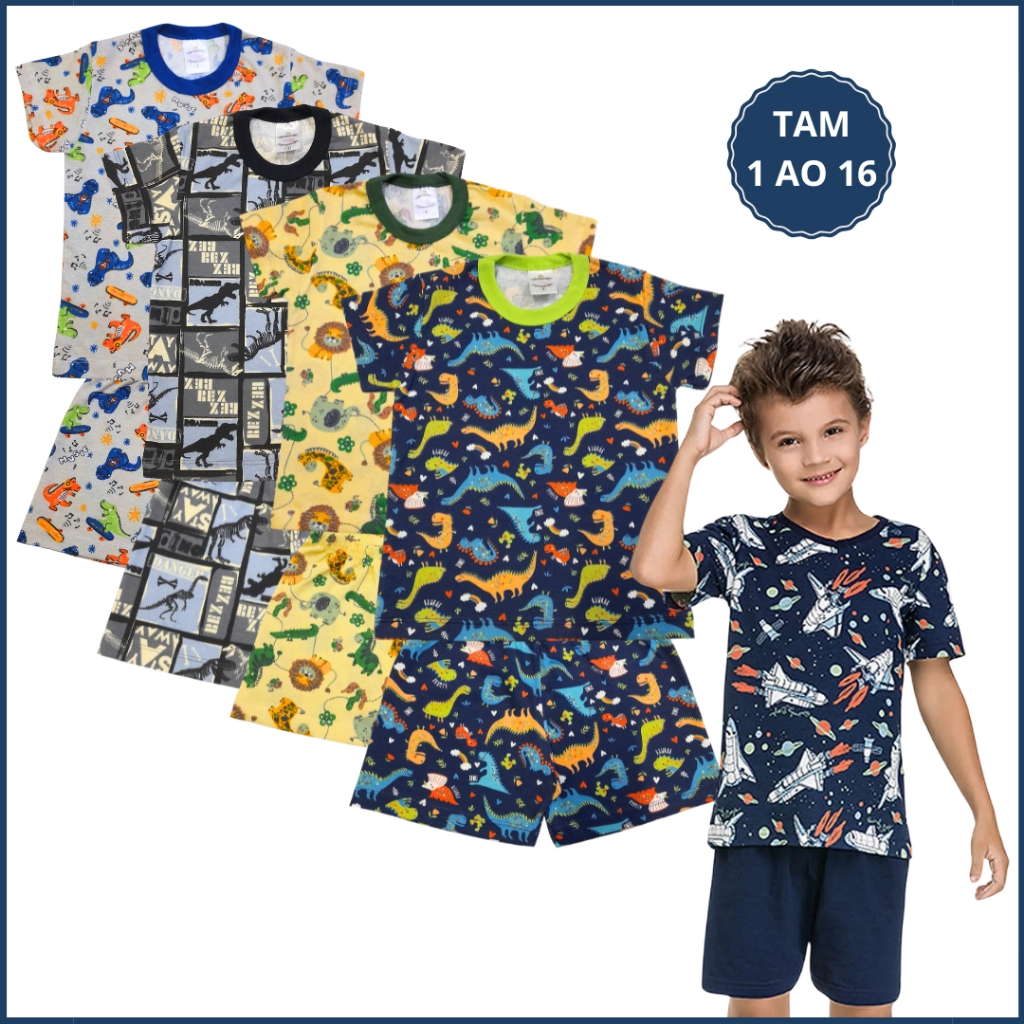 Kit 4 Pijama Menino Verão| Camiseta Regata Bermuda| Calor |100%Algodão| Roupa Infantil Masculina