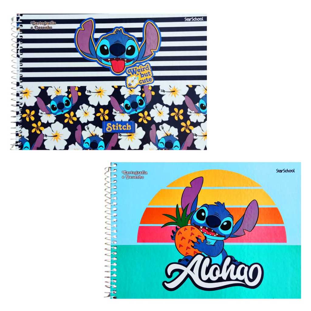 Caderno de Desenho e Cartografia Lilo e Stitch Capa Dura 80 Folhas