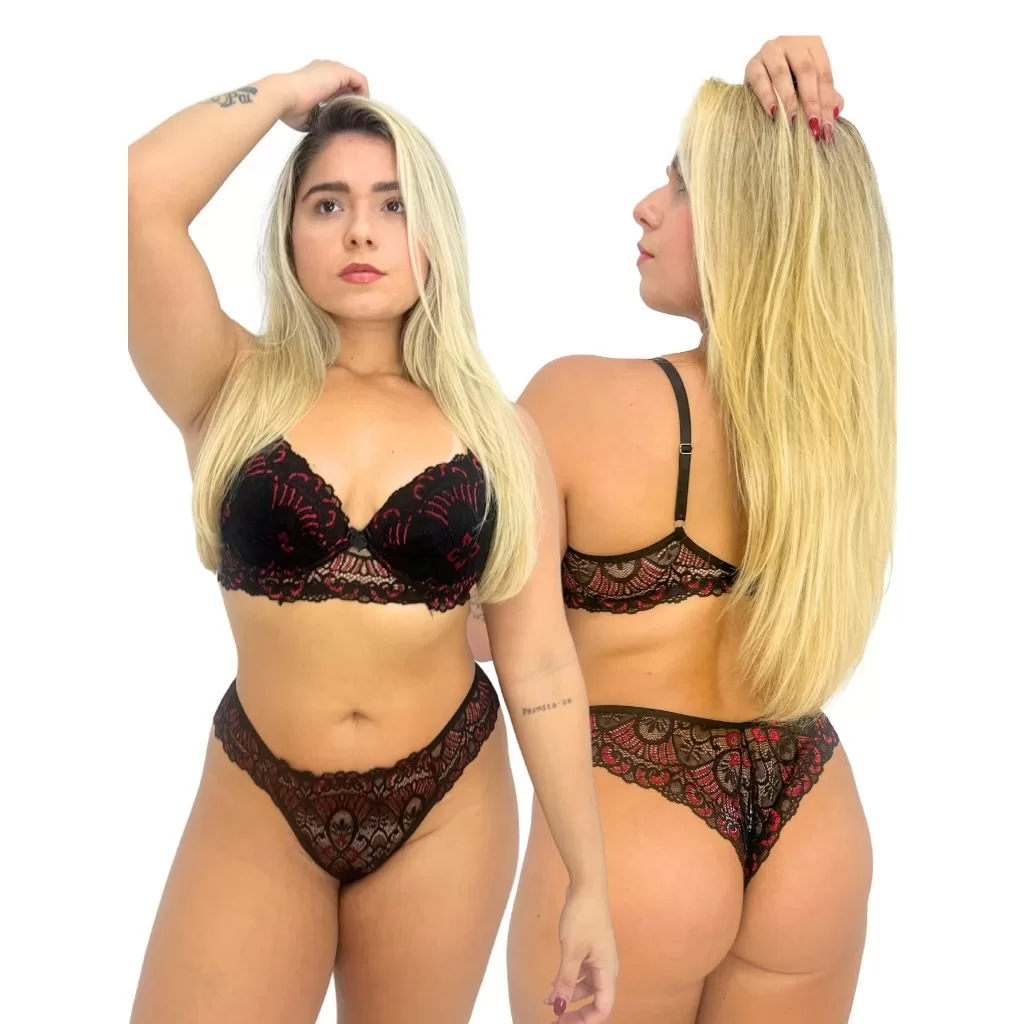 Conjunto de Calcinha e Sutiã Lingerie Renda Sensual Confortável Premium Confortável