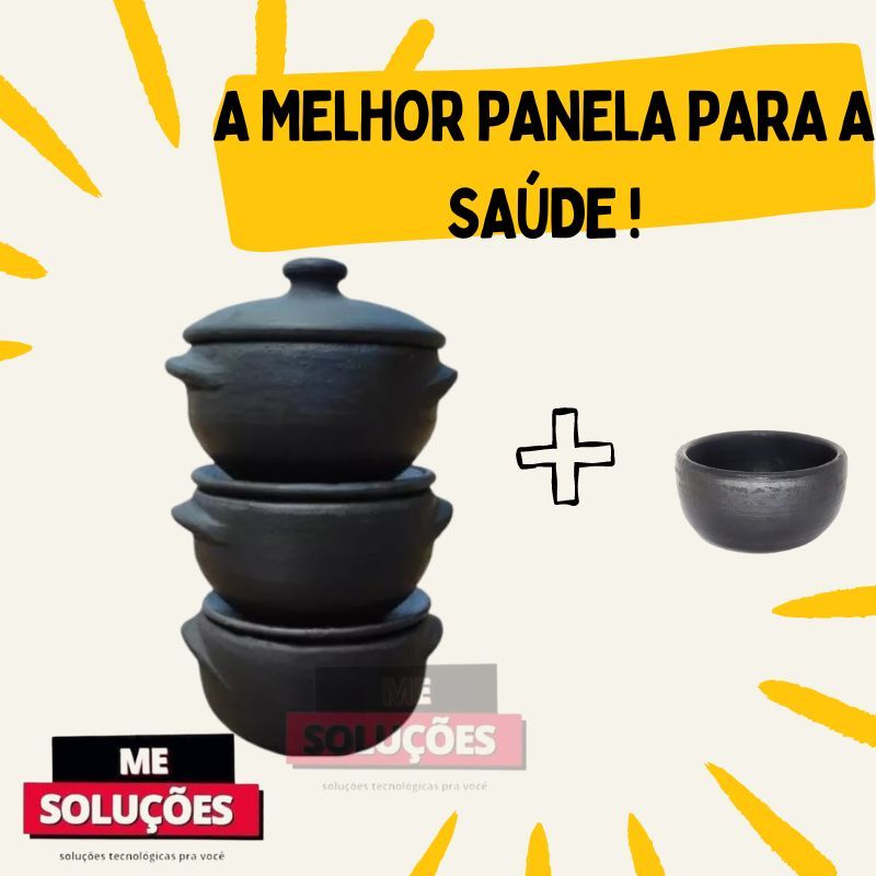 PROMOÇÃO | Kit 3 Panelas de Barro Preto Capixaba Original 1,5L + Cumbuca | Alta Durabilidade | Garan