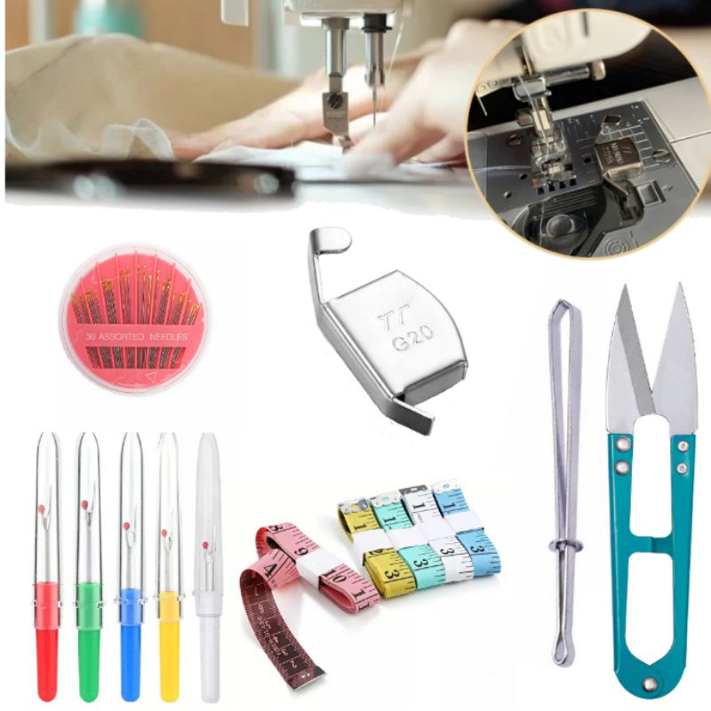 kit costura, kit agulha de mão,  Abridor de Casa, fita métrica, passa elástico, tesoura de arremate