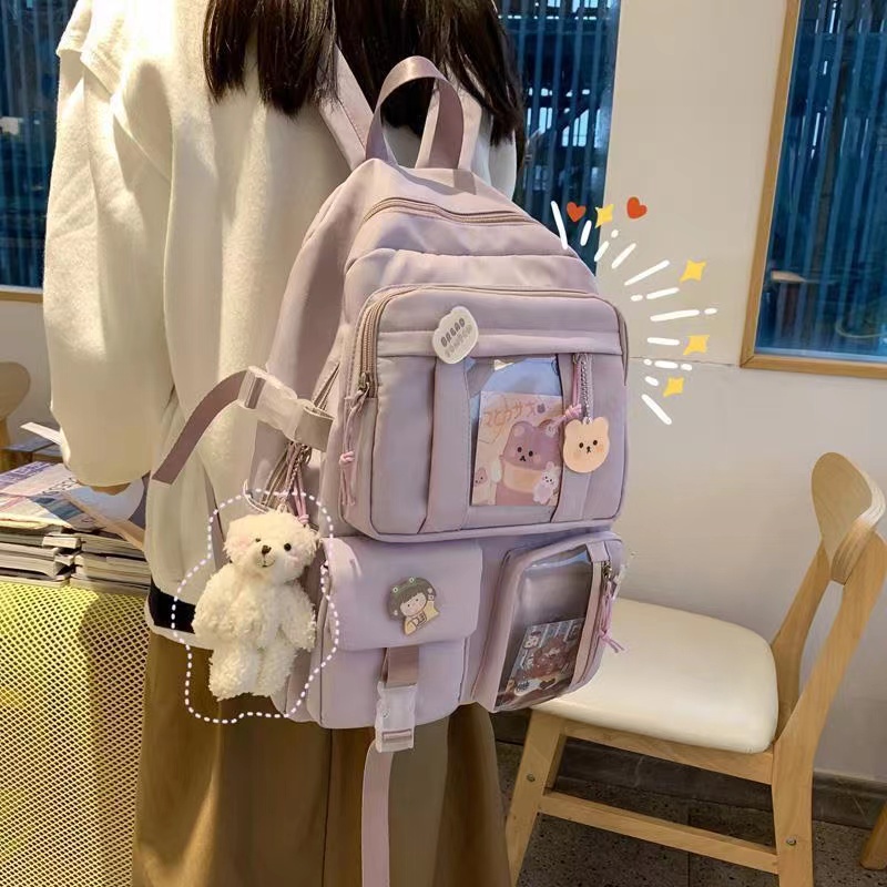 Mochila Feminina Escolar Passeio Coreano Grande Capacidade Com Chaveiro Impermeável