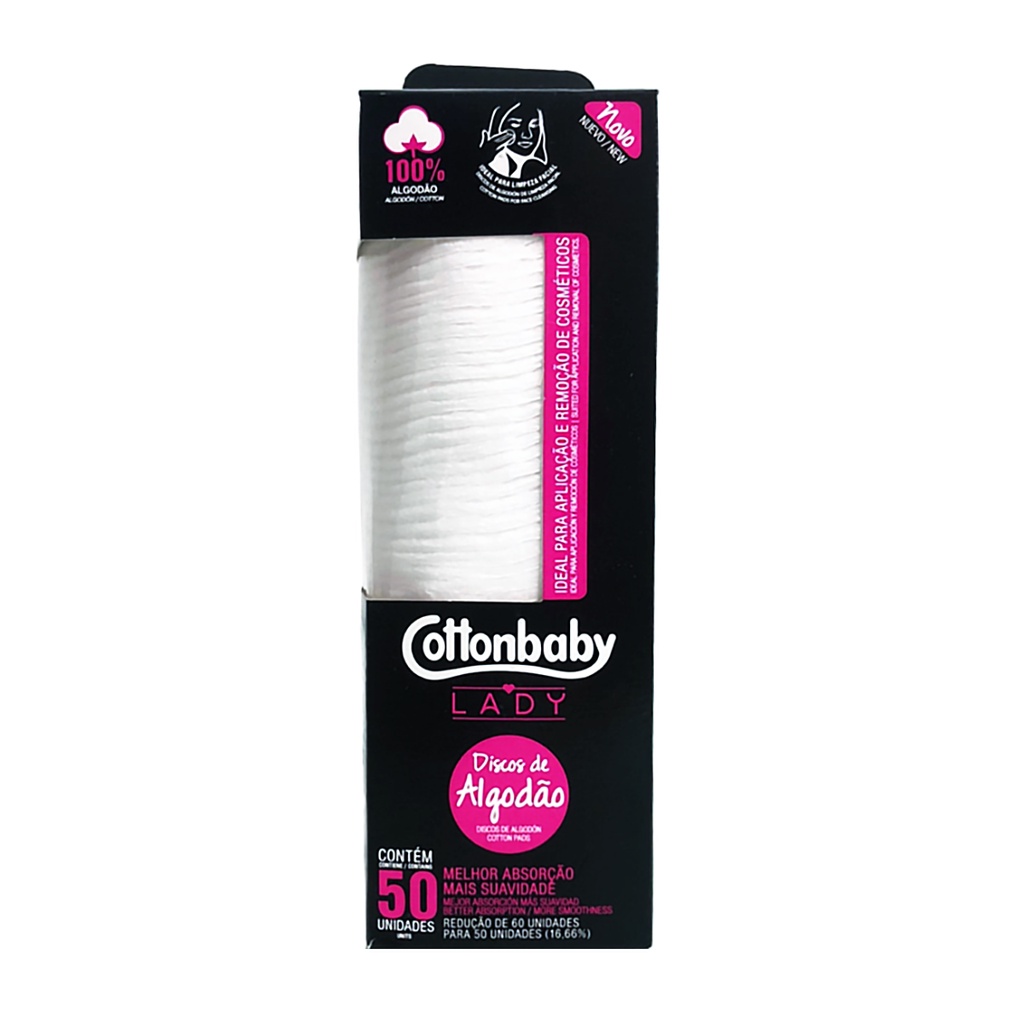 Discos de Algodão c/50un Cottonbaby Lady para Limpeza Facial