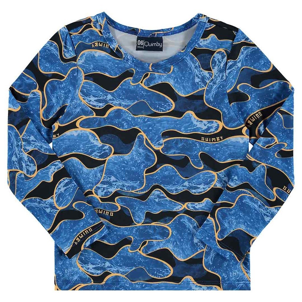 Camiseta Manga Longa Infantil Masculina com Proteção UV Azul Neon Quimby Presente Dia Das Crianças