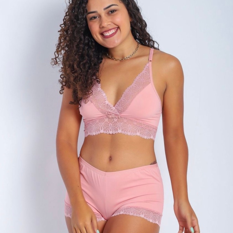 Pijama Baby Doll Karen Moda Noite Em microfibra e renda