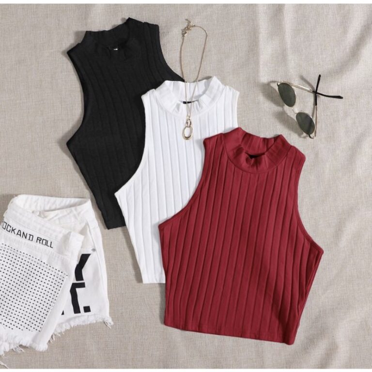 KIT 3 Cropped Gola Alta Canelado Sem Manga Verão 