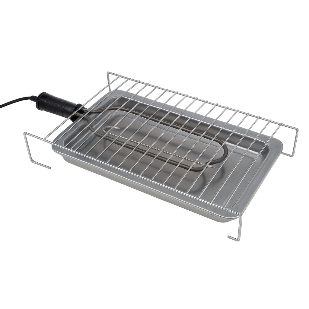Churrasqueira Elétrica Grill Portátil Bandeja Inox 29x17x6cm
