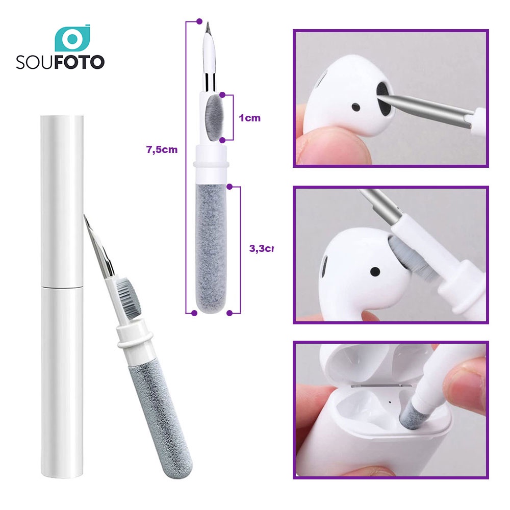 Caneta de Limpeza para Fones de Ouvido Bluetooth, Fone sem Fio e Celulares 3 em 1 CL-01 Sou Foto
