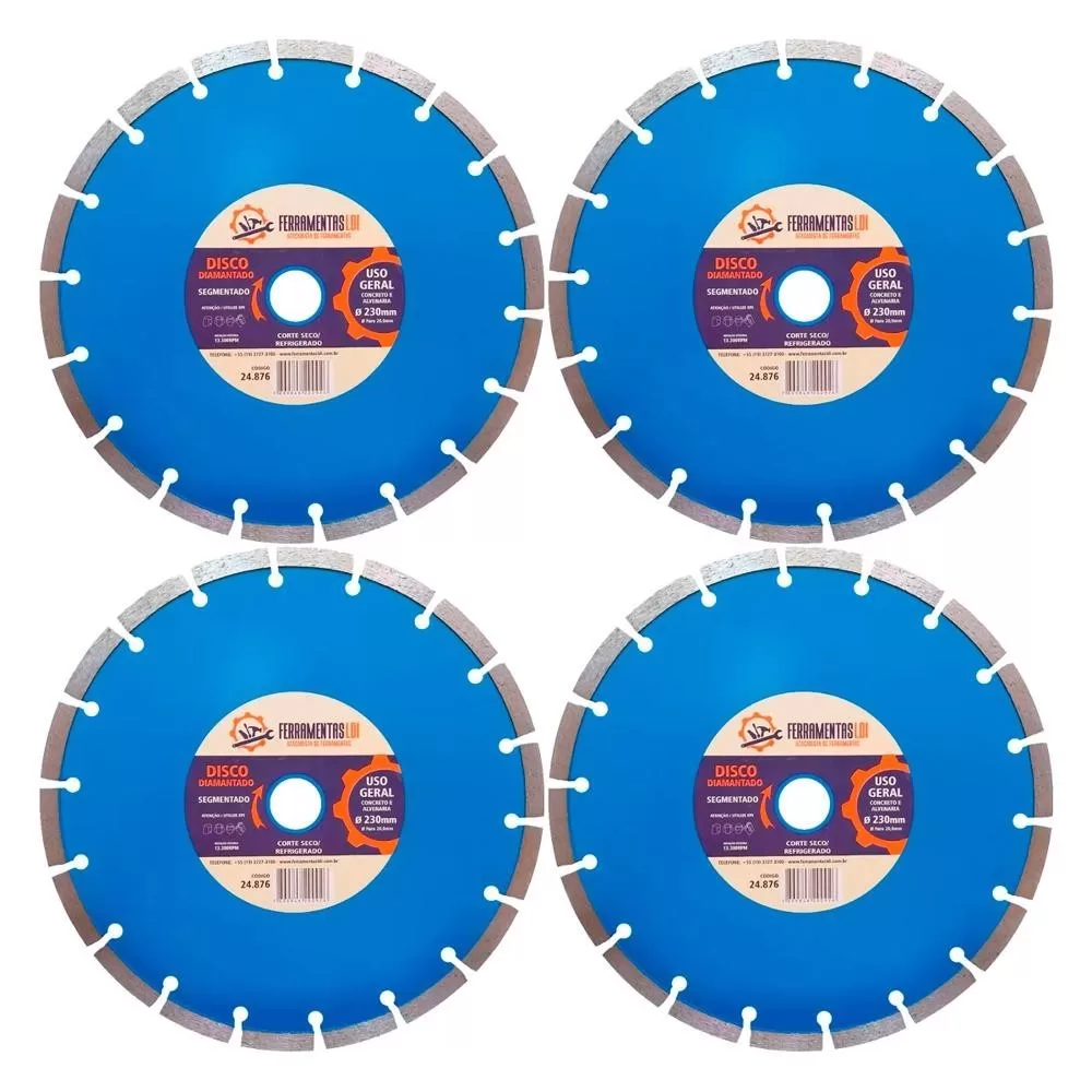 4 Discos De Corte Diamantado Segmentado 230mm 9 Industrial Ferramentas LDI