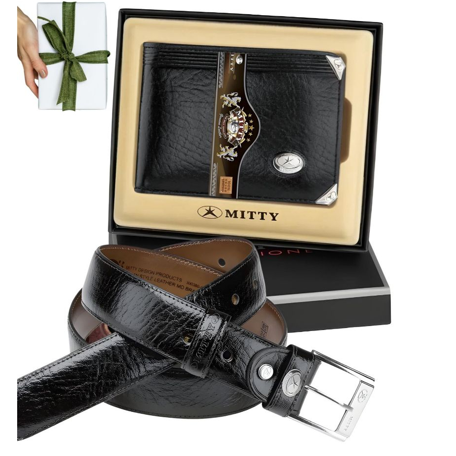 Kit Conjunto Presente Masculino Carteira Media Mitty Couro + Cinto Mitty M1 S4