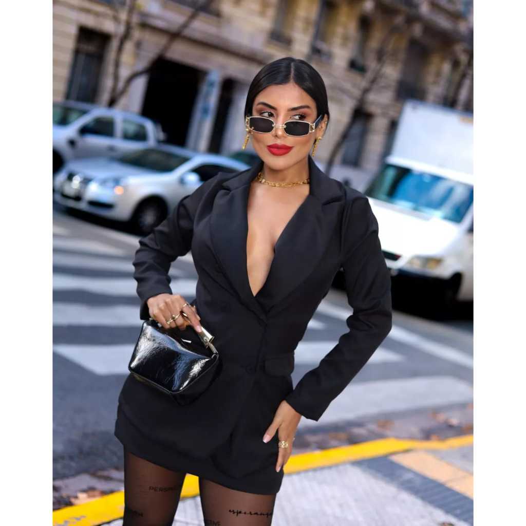Conjunto Blazer Feminino Preto  Alfaiataria com Short Saia | Moda Gringa e Social Fashion (P/M/G)