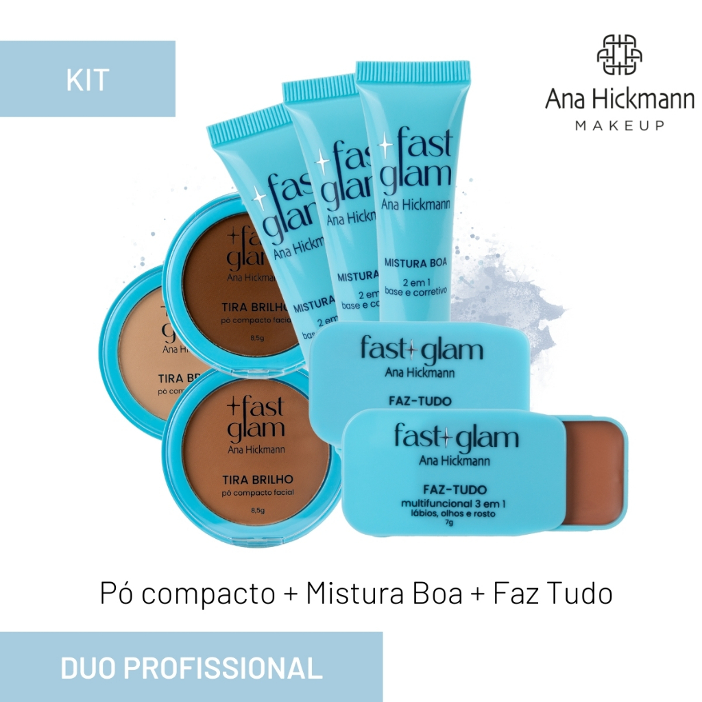 Kit Pó Compacto Tira Brilho + Base 2 em 1 Mistura Boa Maquiagem Ana Hickmann.