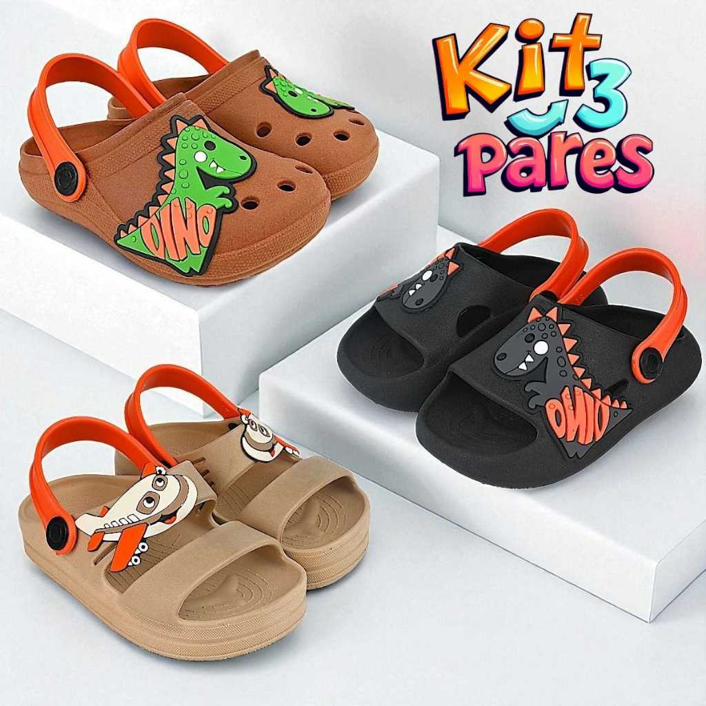 Kit 3 Pares Sandália Papete Infantil Menino Confortável Promoção