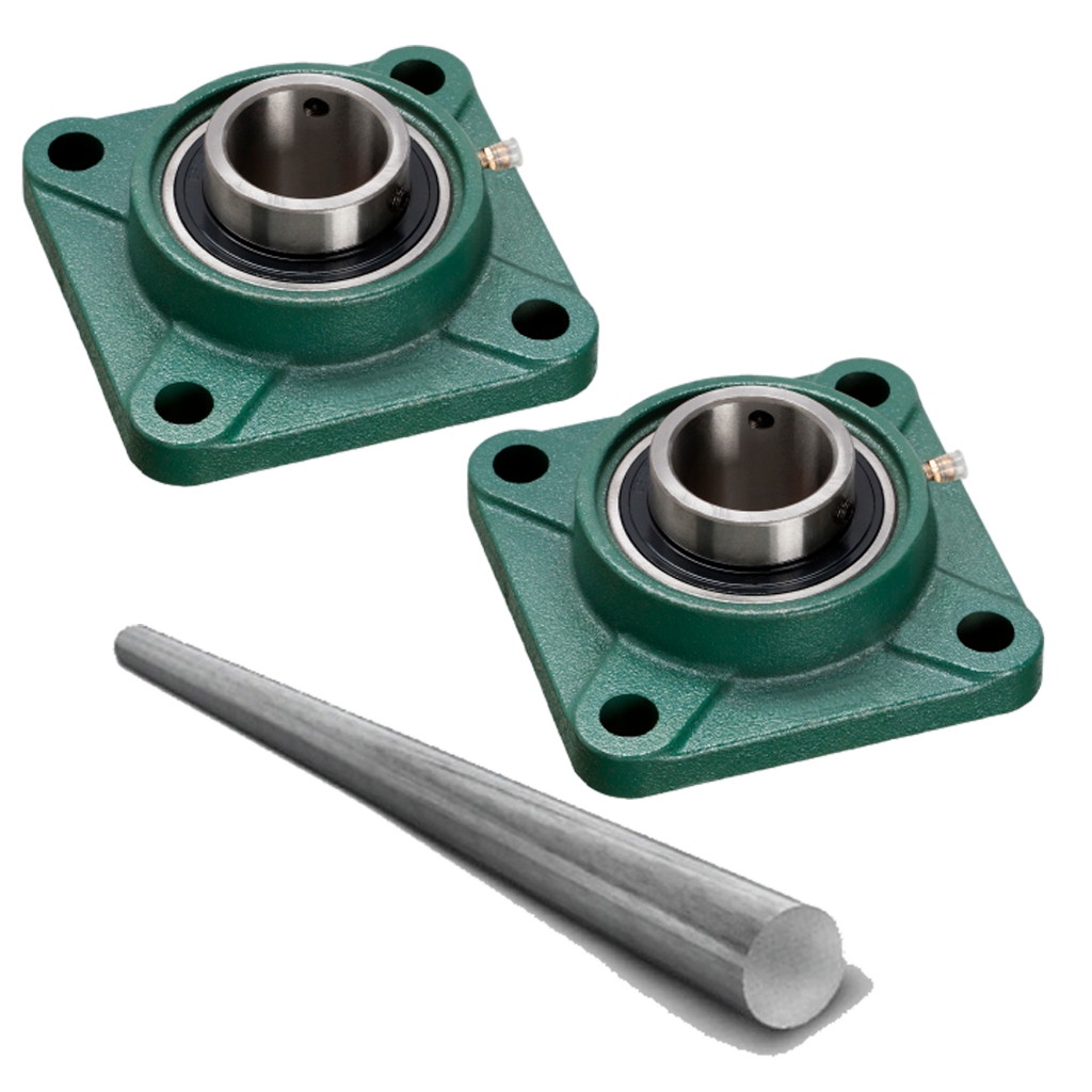 02 Mancal Quadrado c/ Rolamento + Eixo 20mm X 200mm