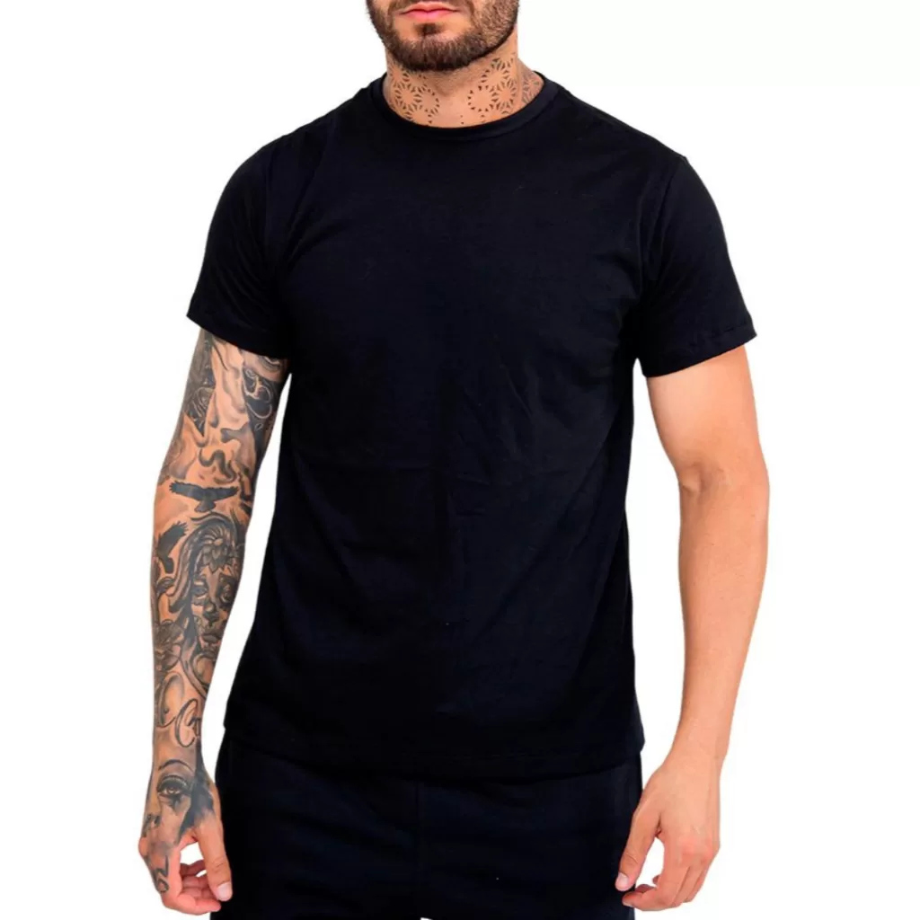 Camiseta Masculina Preta Lisa 100% Algodão Camisa