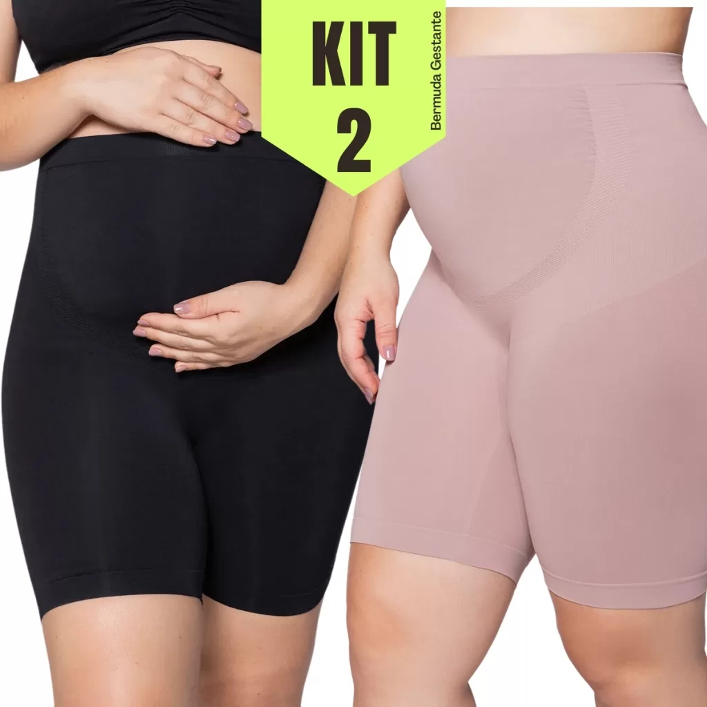 Kit 2 Peças: Bermuda Gestante Boxer Feminina Maternidade Loba Lupo