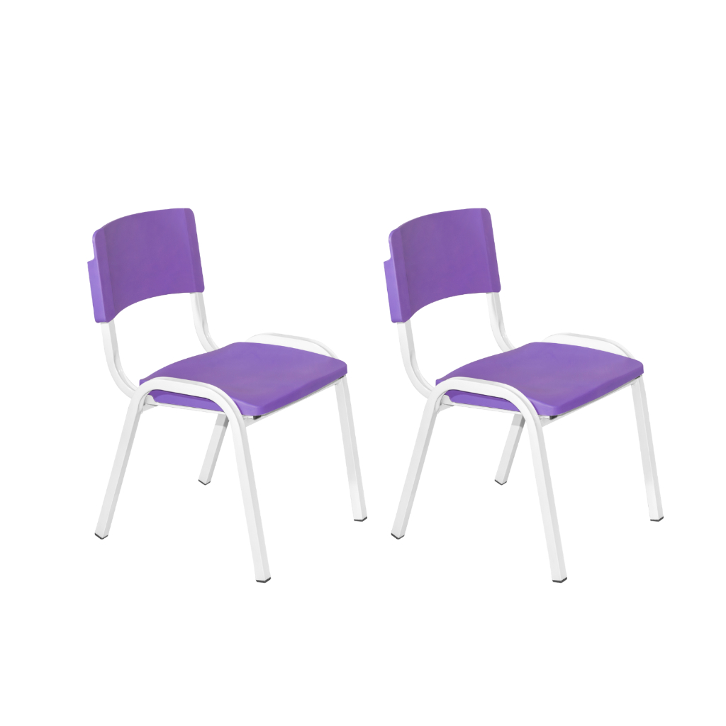 2 Cadeiras ISO Infantil Roxa Empilhável  Estrutura Fixa em Aço para Escola e Brinquedoteca