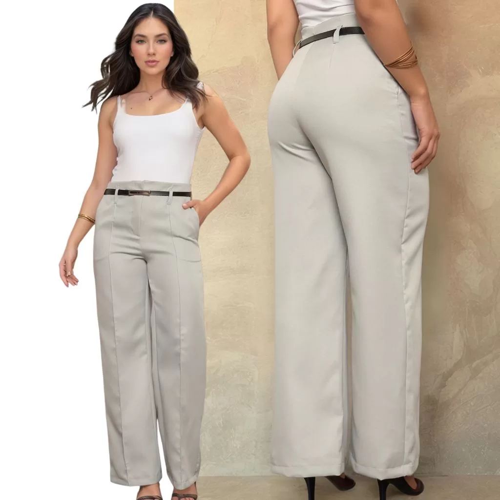 Calça Pantalona Alfaiataria Feminina Social Sofisticada Chique Com Bolsos Designer Elegante