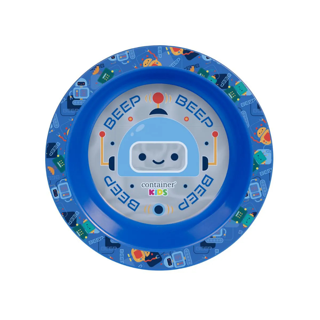 Prato Bowl Decorado Robots Azul Infantil Menino Container Kids