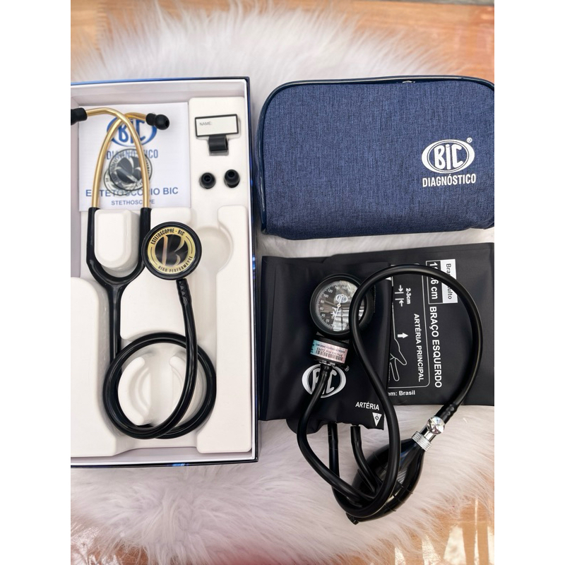 kit esfigmomanômetro e estetoscópio BIC preto Eternity
