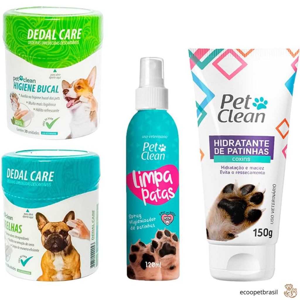 Kit Pet Limpeza Diária Completa Dedal Care Orelha + Bucal + Hidrata e Limpa Patas PetClean