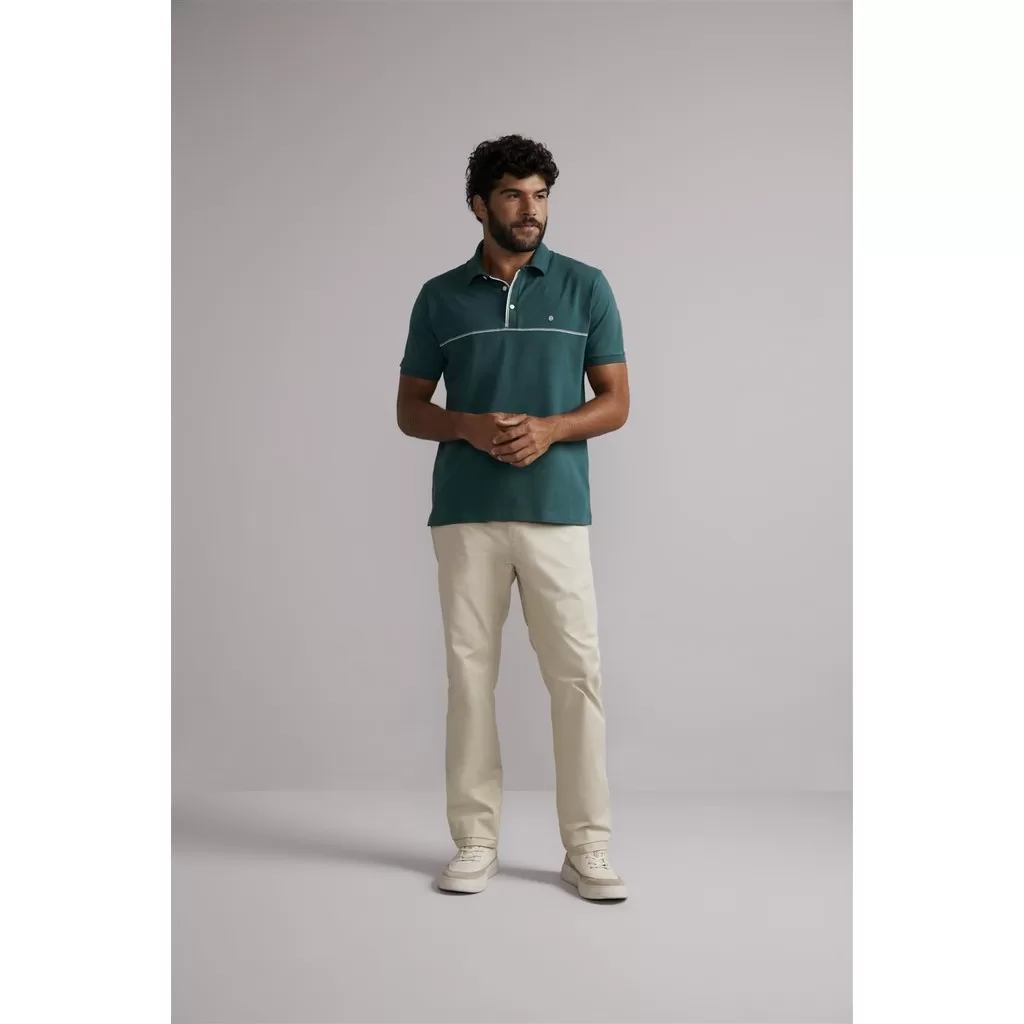 Polo Comfort Malha – Verde Floresta / Creme