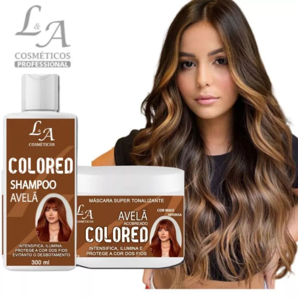 Kit Shampoo e Máscara Tonalizante Avelã Acobreado Chocolate Morena Iluminada – S/ Amônia 2x300ml