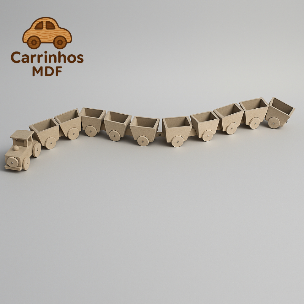 Brinquedo Infantil Trenzinho Em Madeira Com 10 Vagões