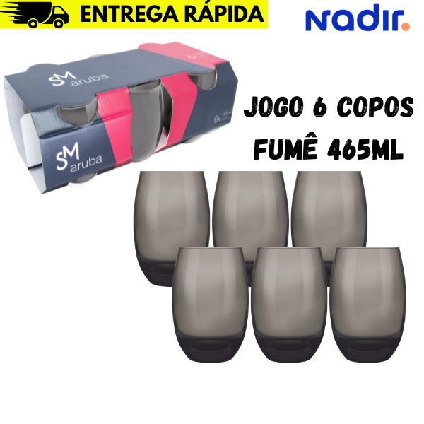 Jogo De Copos De Vidro Com 6 peças Fumê 465ml &#