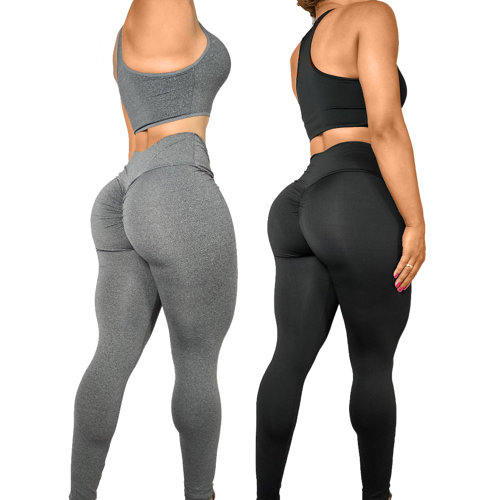 Kit 2 Conjuntos Fitness Top + Legging Empina Bumbum Academia