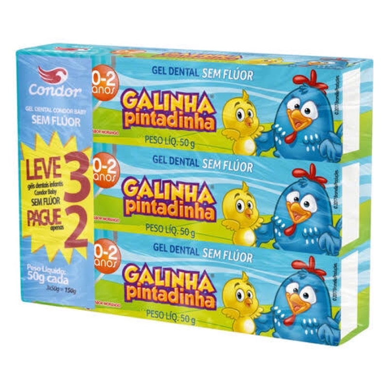 Kit creme dental Condor Baby Galinha pintadinha SEM FLÚOR