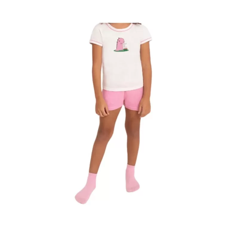 Pijama Short Doll Feminino Infantil Dino Flowers L