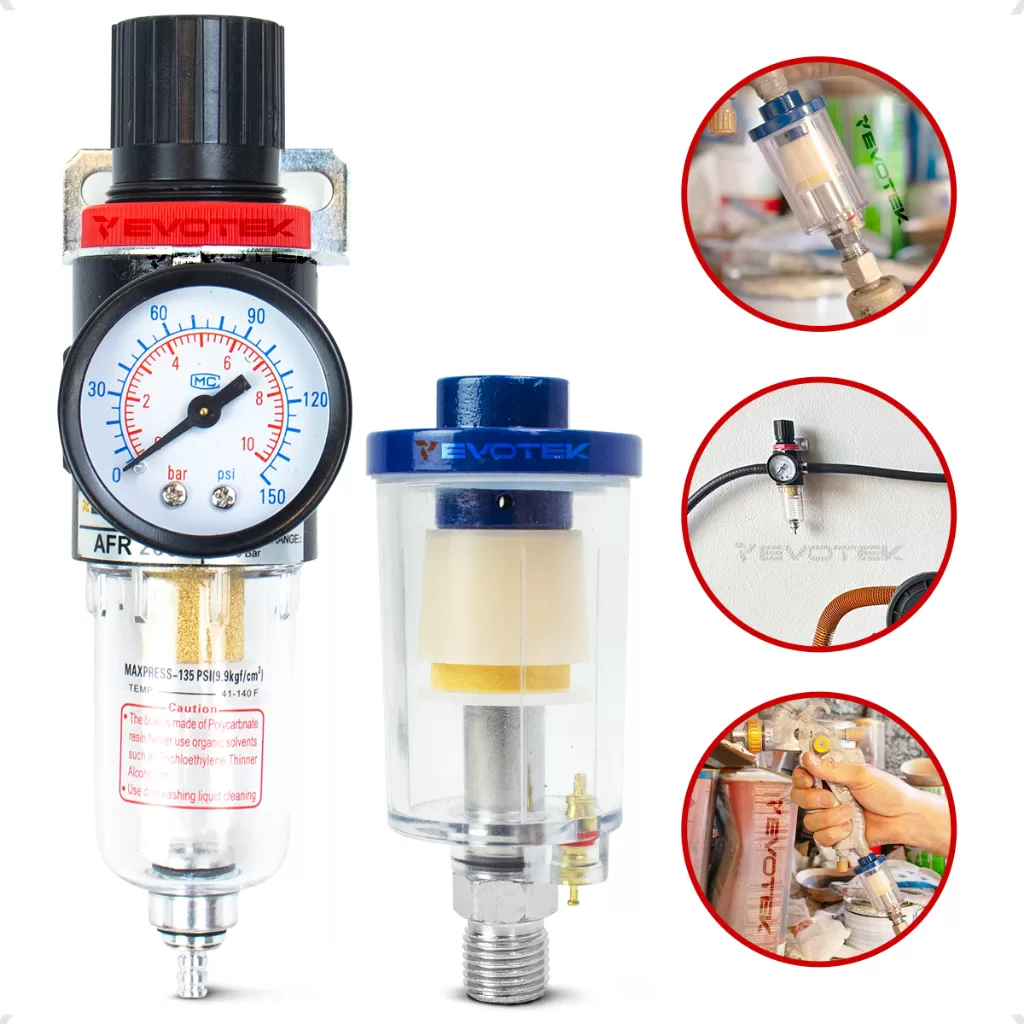 Filtro Eliminador de Água Com Regulador de Pressão e Mini Filtro Para Pintura