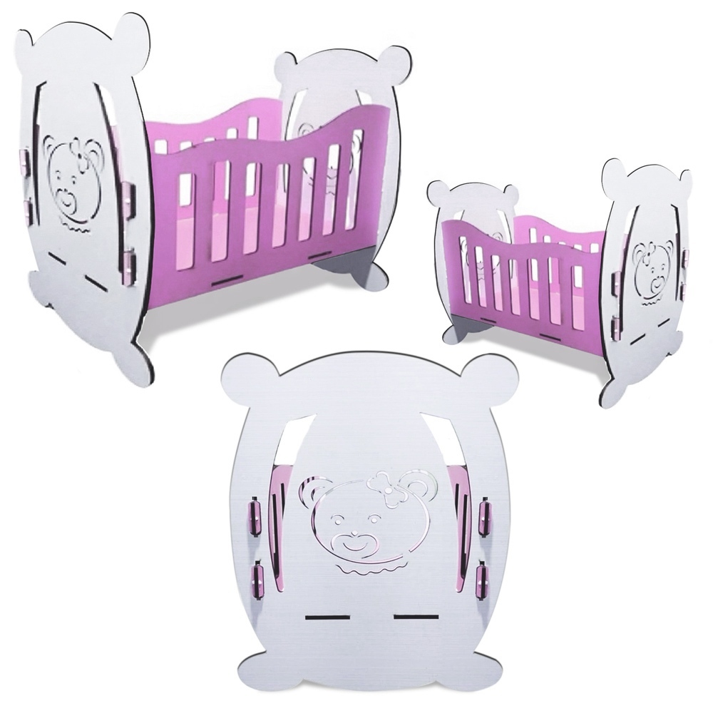 Berço Rosa e Branco em MDF para Boneca Barbie Brinquedo Infantil Presente Criança