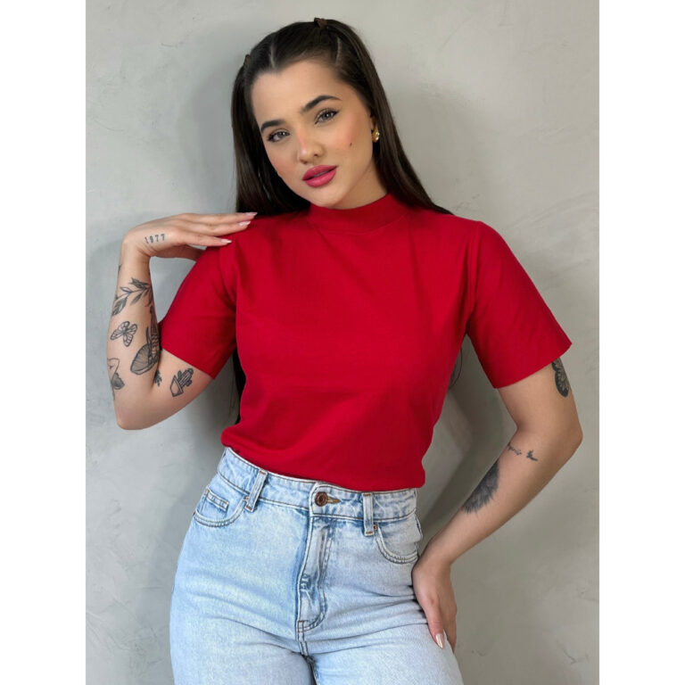 Blusas Gola Alta T-shirt Feminina Camiseta Básica