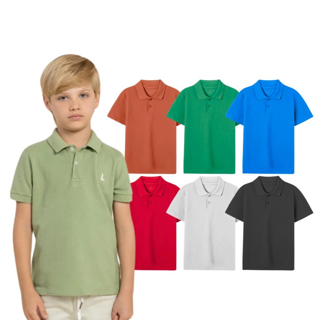 Kit C/2 Camisetas Polo infantil e  Juvenil Manga Curta tamanho 01 ao 14