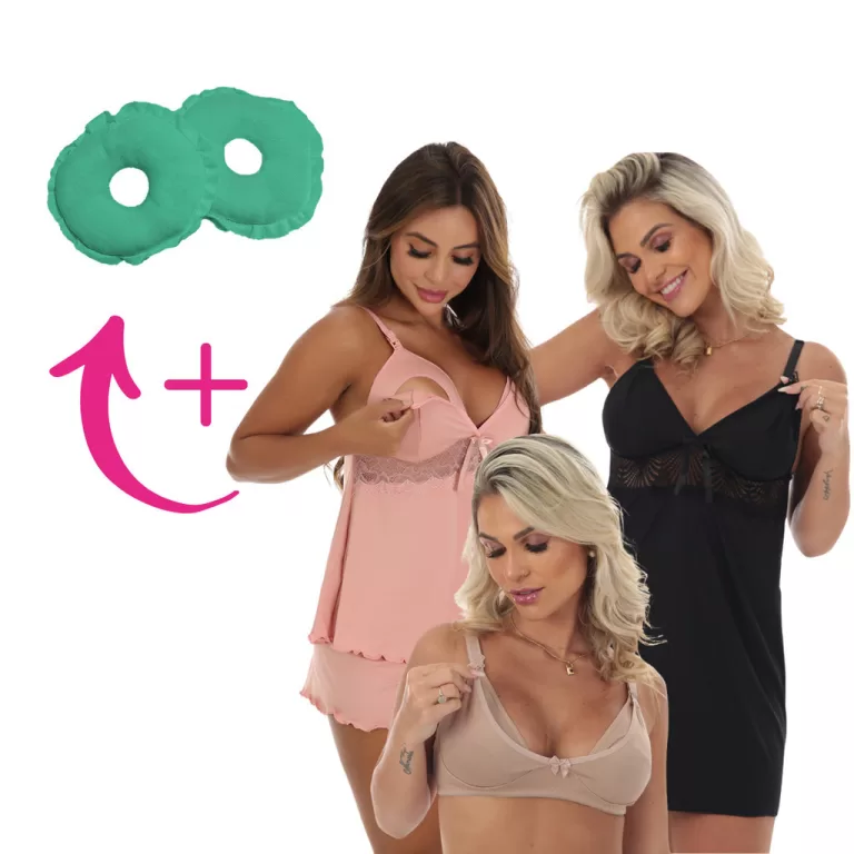 Kit Maternidade 1 Camisola 1 Baby Doll  1 Sutiã A