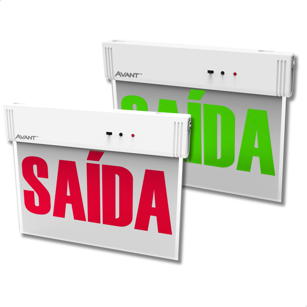 Placa de Saída Luminária de Emergência 1W Branca Verde ou Vermelha Face Única com Bateria Avant