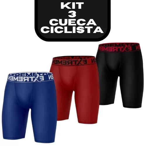 Kit 3 Cueca Box Ciclista Boxer Perna Longa Lisa Mi