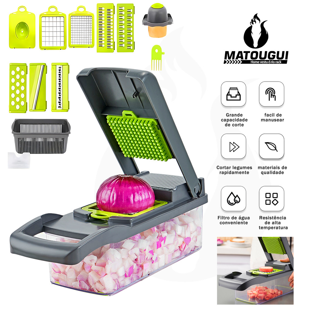 [Matougui] Cortador Multifuncional para Legumes e Frutas, fatiador,com Funções de Fatiar e Ralar, 16