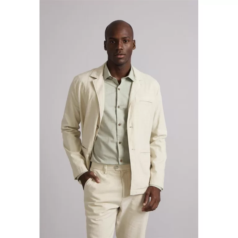 Blazer Linen Blend Slim Fit – Bege Areia