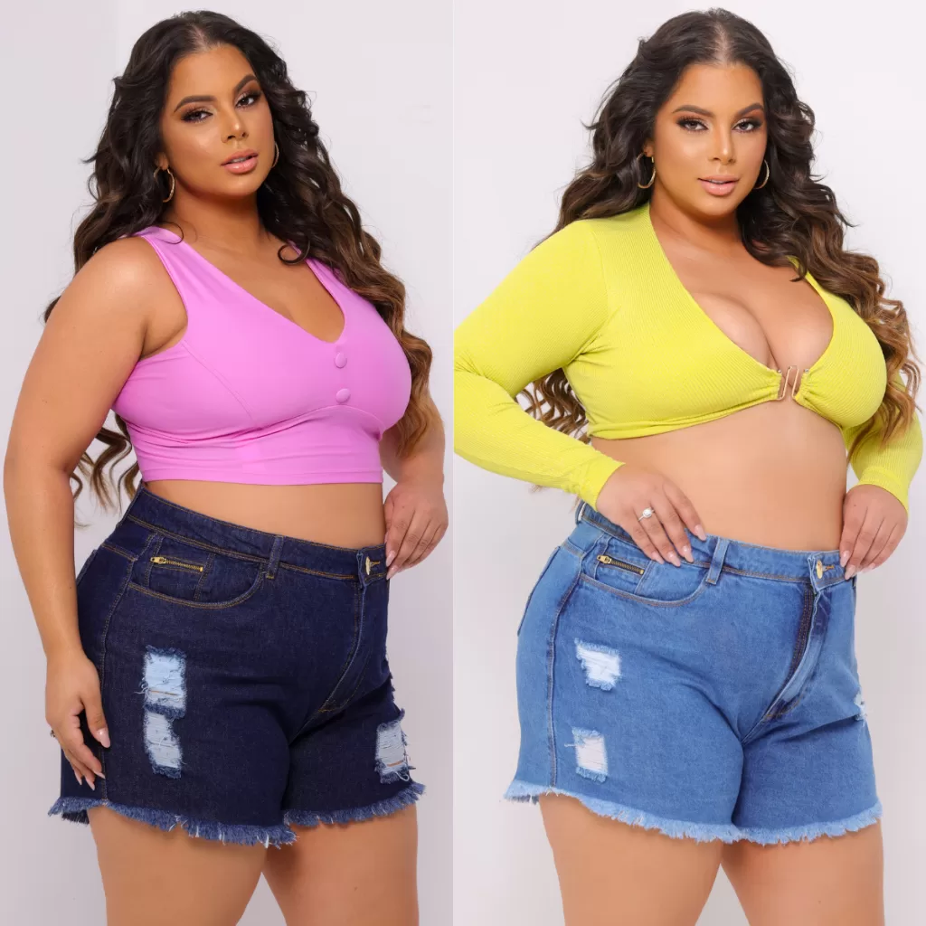 Kit 2 Short Jeans Plus Size Feminino cintura alta Curve