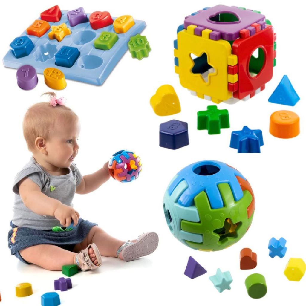Kit Brinquedo de Encaixar Para Bebê Cubo Didático Bola Interativa Brincando Com Números